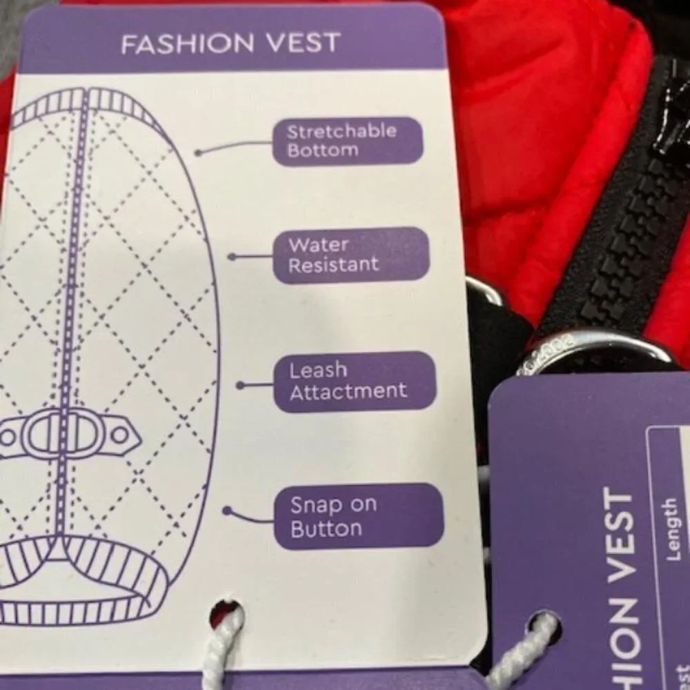 Fashion Vest Dog Jacket - Red, Medium - Warm Zip Up Bomber Vest